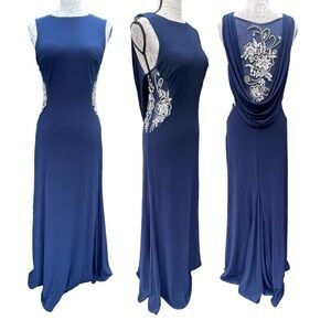 Rina DI MONTELLA FOR COLORS MAXI DRESS GOWN BLUE WITH RHINESTONES SZ 10